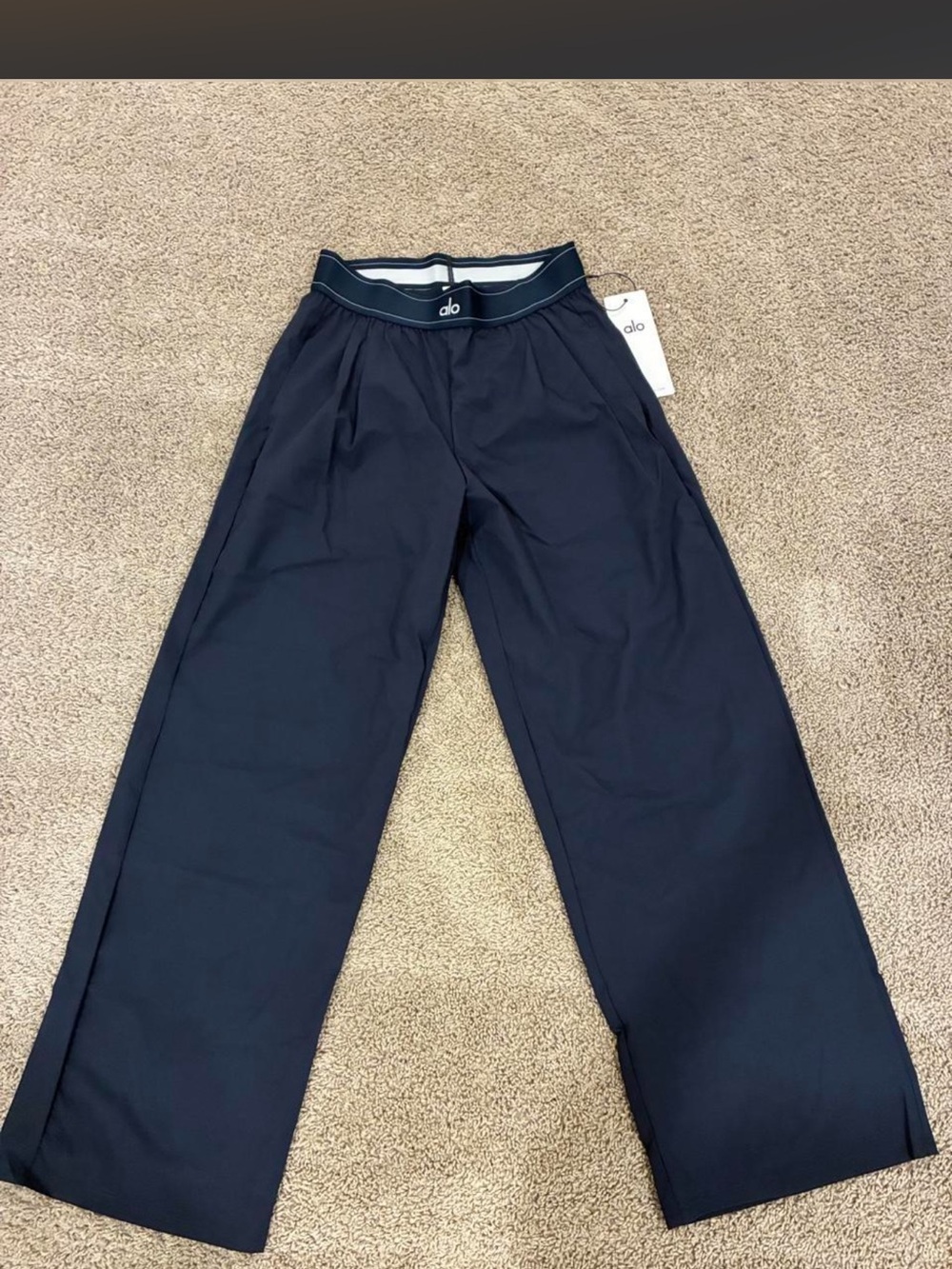 ALO Yoga Navy Wide-Leg Pull-On Pants